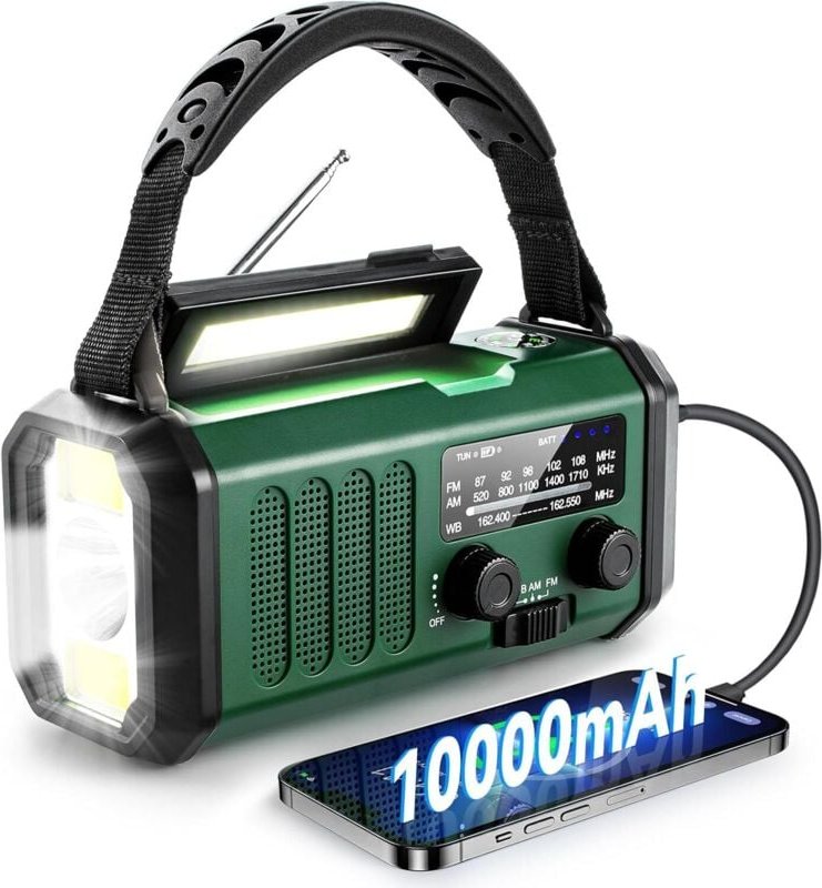 Notfall-Wetterradio, bester tragbarer Akku mit 10.000 mAh, Handkurbel, AM/FM-Solarradios, Typ-C-Telefonladegerät, Tasche...