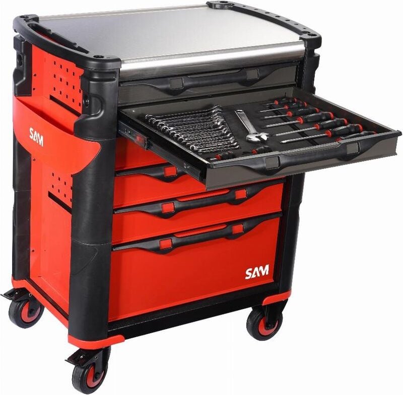 Sam Outillage - Werkzeugwagen 6 Schubladen + 135 Werkzeuge für die industrielle Wartung. Schaumstoffmodule - 416-135M