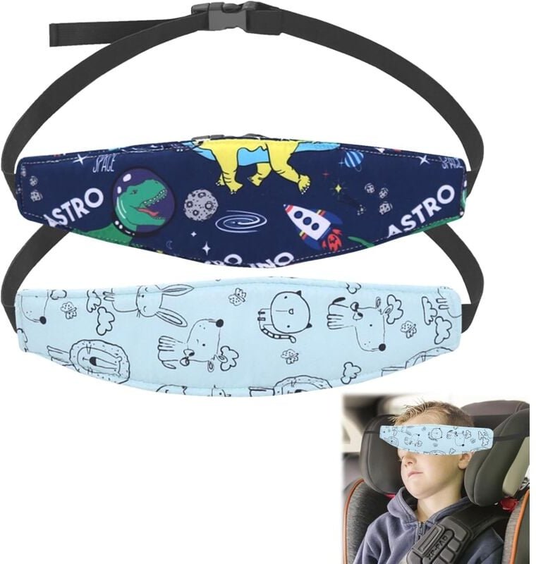 Thumbnail - 2-teilige Kopfstütze für Kinderautositze, verstellbare Auto-Kopfstütze – Sicherheitsstirnband für Kinderautositze (Dinos...