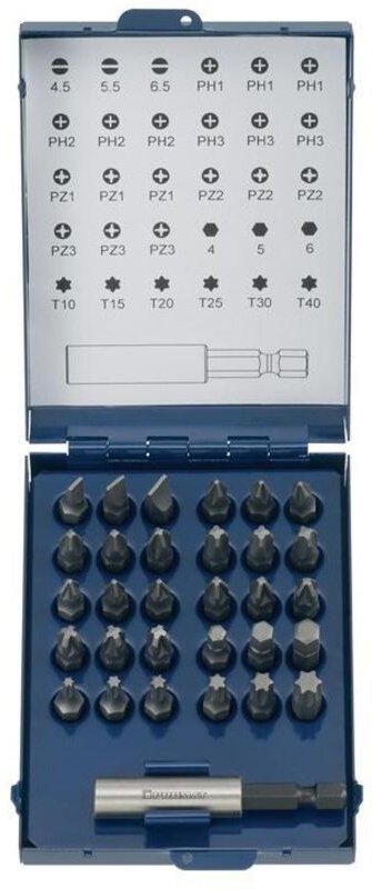 Thumbnail - Bitsortiment 31-teilig Schlitz/PH/PZD/TX mit Magnet und Sprengring