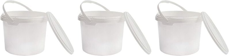 Memkey - Kunststoffeimer in Lebensmittelqualität mit Deckel, weiß, 100 % recycelbar, 1 l x 3 Stück