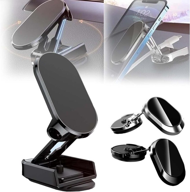Faltbarer magnetischer Handyhalter aus Metall mit 360-Grad-Drehung - Schwarz