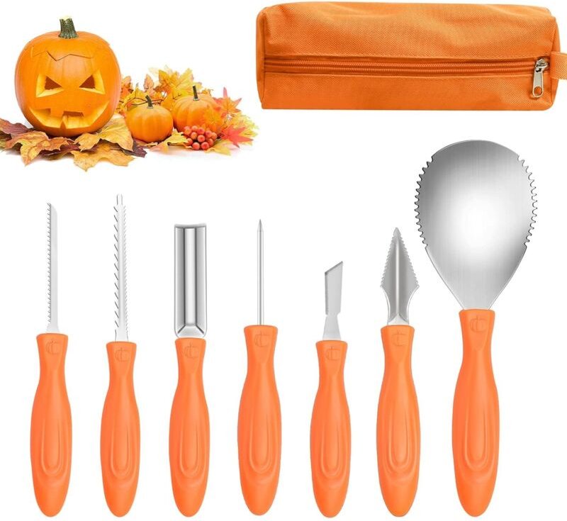 7-teiliges Halloween-Kürbis-Schnitzset aus Edelstahl mit Aufbewahrungstasche