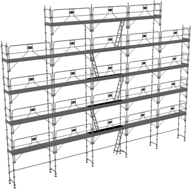 Gerüst 180m² : Struktur + Plattformen + Leiste -Gelände Version - MEKA48P-180-SPP