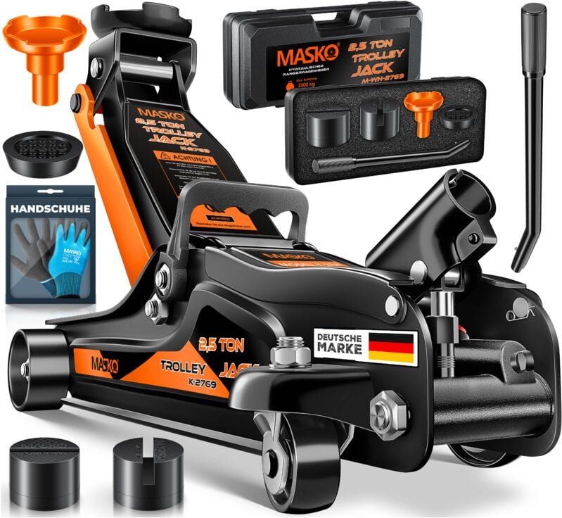 Wagenheber hydraulisch, Flache Hubhöhe, 2x Gummiauflage, Handschuhe, kfz Rangierwagenheber hydraulischer 360° Rollen, He...