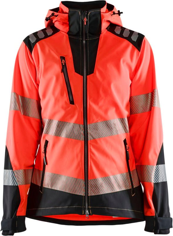 Arbeits-Softshelljacke mit hoher Sichtbarkeit für Damen 4791 – Neonrot/Schwarz XXXL