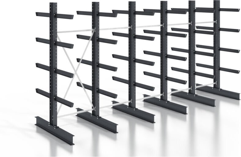Kragarmregal schraubbar doppelseitig 5 Felder mit 4 Ebenen 6400x3150x800mm - Stier