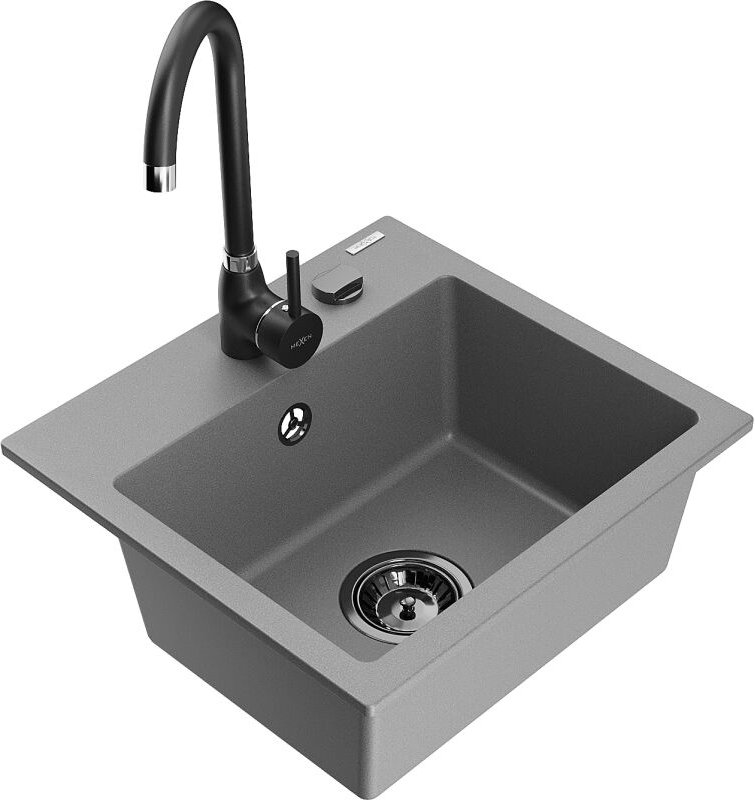 Milo 1-Becken-Granit-Spüle mit Mischbatterie Telma, Grau - 6505-71-670200-70-B - Mexen