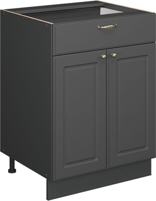 Küchenunterschrank Fame-Line, Anthrazit-Gold Landhaus, 60 cm mit Schublade, ohne Arbeitsplatte, Vicco