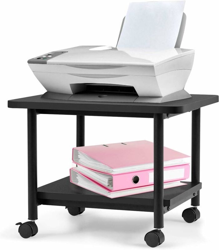 COSTWAY Druckerstaender rollbar, Buerocontainer Multifunktionswagen Druckerablage, Druckertisch 2 Ebenen schwarz