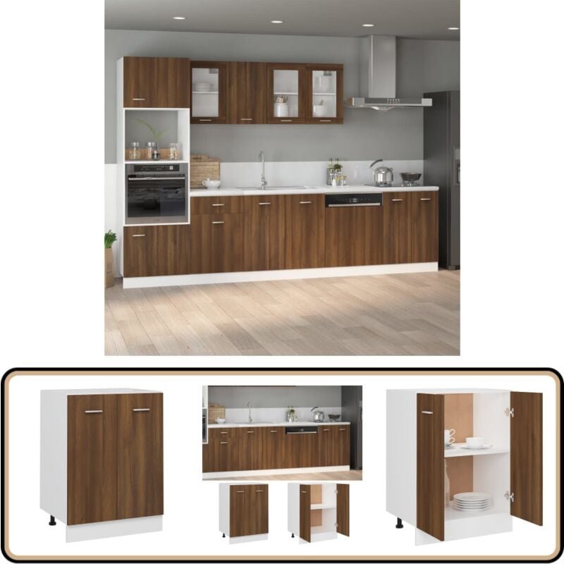 Thumbnail - Unterschrank Braun Eichen-Optik 60x46x81,5 cm Holzwerkstoff - Küchenmöbel - Untertischschrank - Holzmöbel - Eichendekor ...