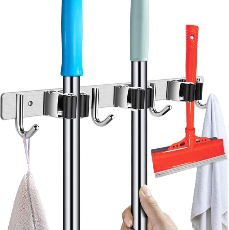 Thumbnail - Gerätehalter aus Edelstahl – Besenhalter für die Wand, selbstklebender Gartengeräte-Besenhalter (mit Schrauben und Klebe...