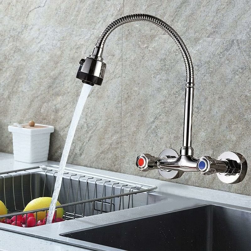 Sgabello da cucina girevole a 360° da parete Rubinetto - Doppia maniglia regolabile - Rubinetto per acqua fredda - Rubin...