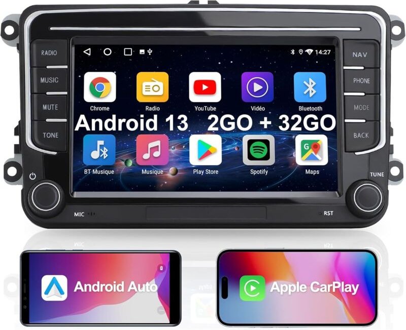 2-DIN-Autoradio, 7-Zoll-Autoradio für VW Golf, Passat, Seat, Touran, Skoda, CarPlay und Android Auto, 2 + 32 GB, Touchsc...
