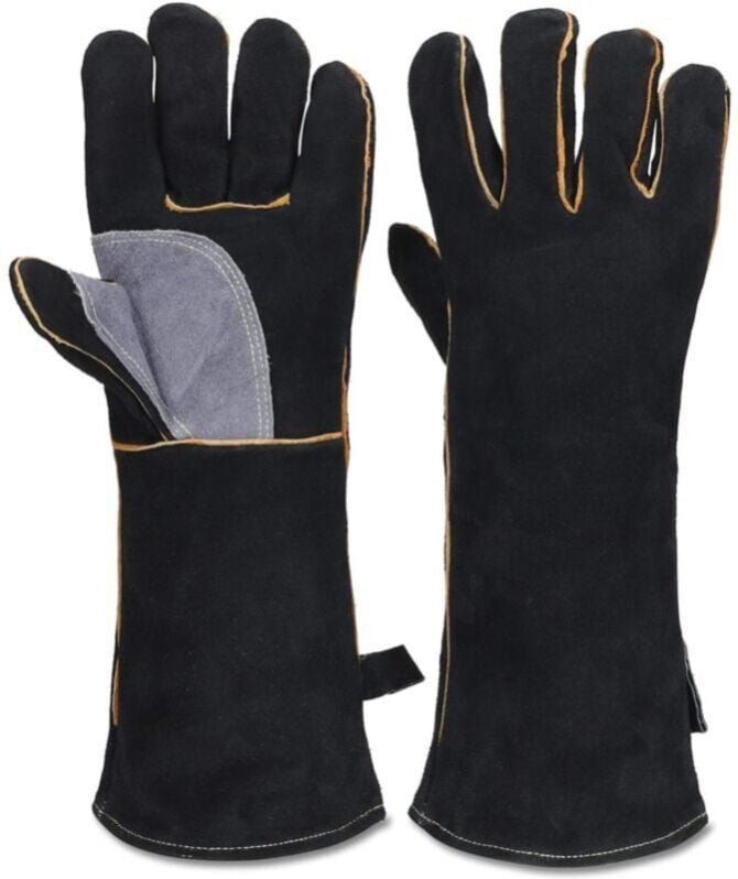 Cyslmuk - Extrem feuer- und hitzebeständige Handschuhe mit genähtem Leder, ideal für Kamine, Öfen, Öfen, Grills, Schweiß...