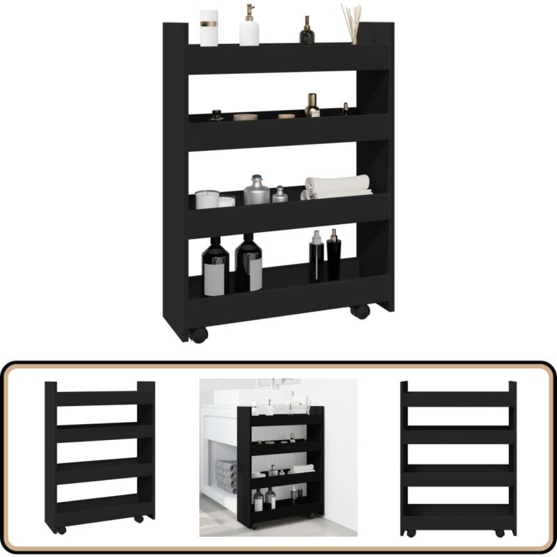 Thumbnail - Aufbewahrungswagen Schmal 4 Etagen Schwarz Holzwerkstoff - Vidaxl