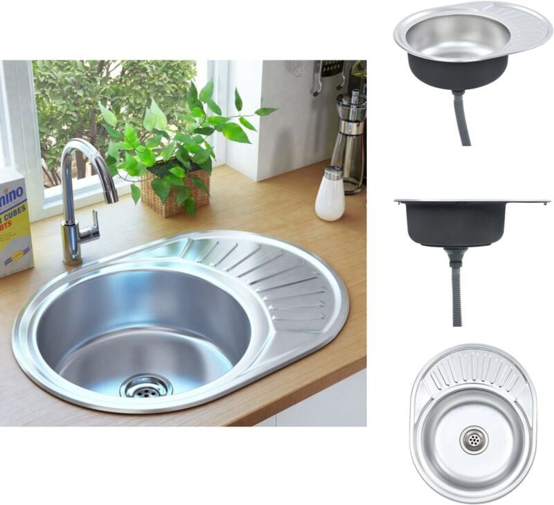 Küchenspülen & Spülbecken - Living Einbauspüle mit Sieb und Siphon Oval Edelstahl - Silber