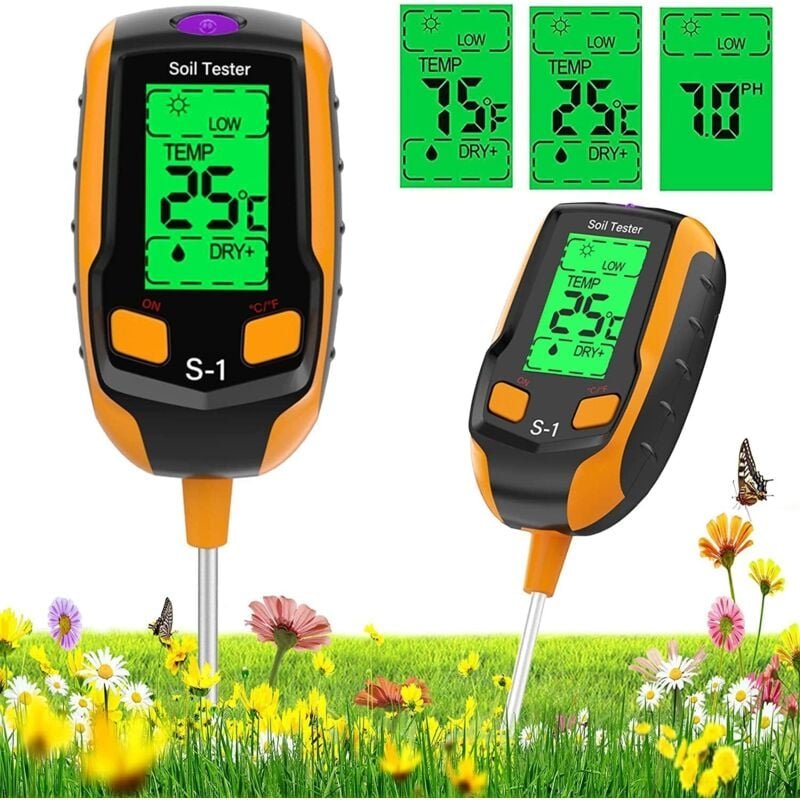 Boden-pH-Meter, 4-in-1-Bodenfeuchtemessgerät für Zimmerpflanzen, Pflanzenwassertester für Boden-pH, Feuchtigkeit, Licht,...