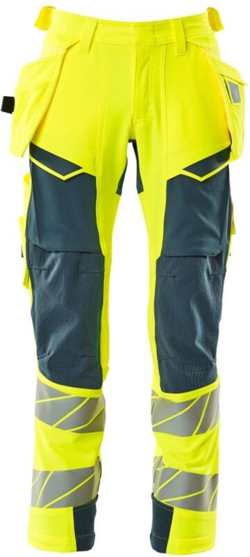 Warn-Stretchhose mit Hängetaschen 19031-711 Gr. 68 hi-vis gelb/dunkelpetroleum - Mascot