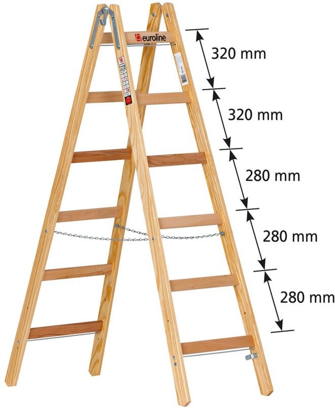 Euroline Holz Sprossenstehleiter Nr. 12506 mit Eimerhaken 2x6 Sprossen