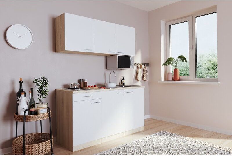 Küche Miniküche Single Eiche Weiß ohne Kühlschrank Luis 150 cm Respekta