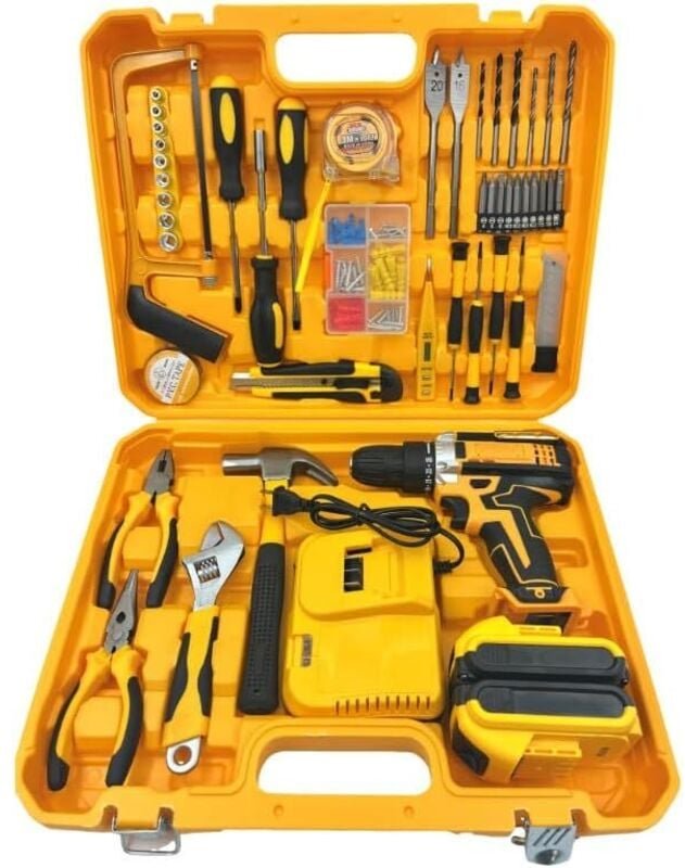 Werkzeugsatz – Akku-Bohrschrauber-Werkzeugsatz, 118-teiliger Werkzeugkasten mit Bohrer, geeignet für Heimreparaturen, He...