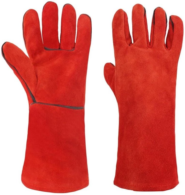 Thumbnail - Stück lange Schweißhandschuhe aus Leder, hitze- und feuerbeständig – für Ofen, Grillen, Backen, Kamin, Gartenarbeit – Ro...