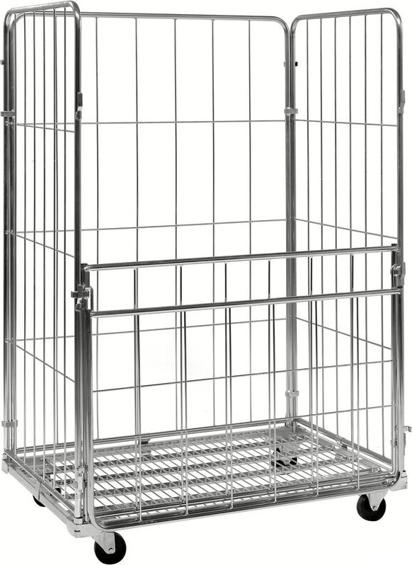 Kongamek Rollcontainer verzinkt 1200x800x1800mm mit 4 Gitterwänden vorne halb zu öffnen ohne Bremse