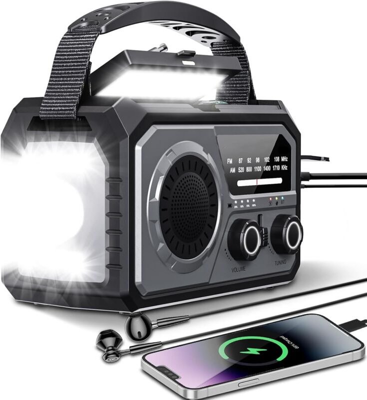 16000 mAh Solar-Notfallradio, tragbares Handkurbelradio, AM/FM-Solarradio mit Kompass, USB-Telefonladegerät, Taschenlamp...