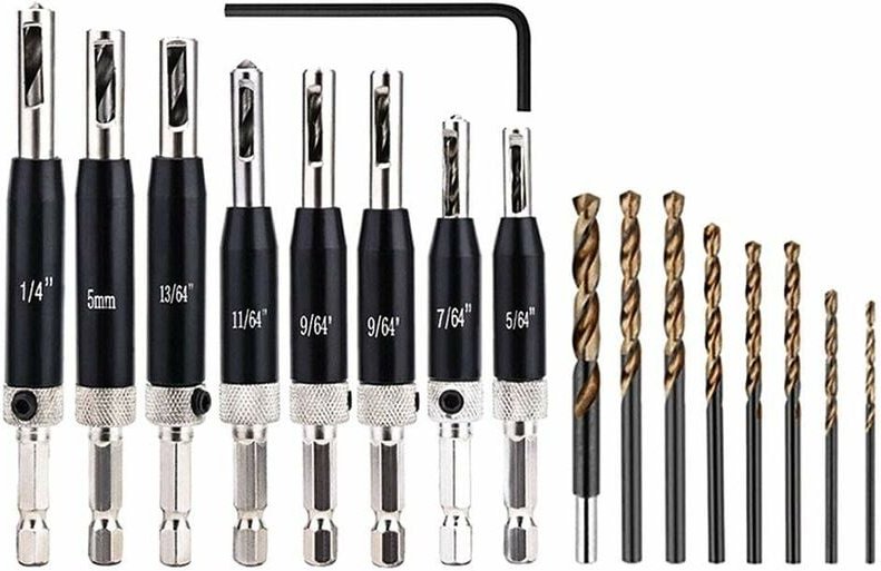 Scharnierbohrer-Set, 16-teilig, selbstzentrierende HSS-Scharnierbohrer für Holztüren, Fenster, Schränke, Schubladen, Vor...