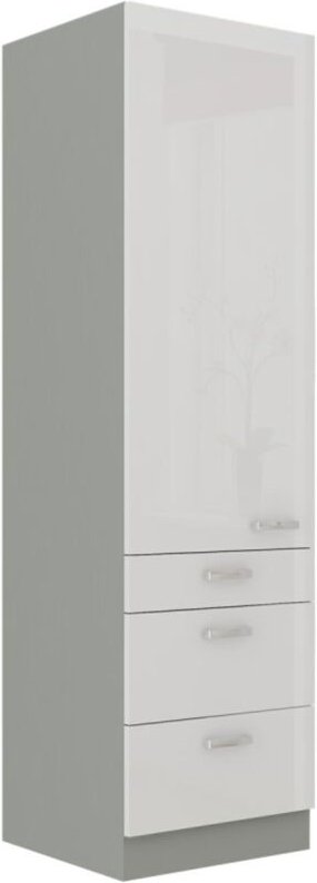 Küchen Preisbombe - Küchen Hochschrank 60 Bianca Weiß Hochglanz + Grau Küchenzeile Küchenblock