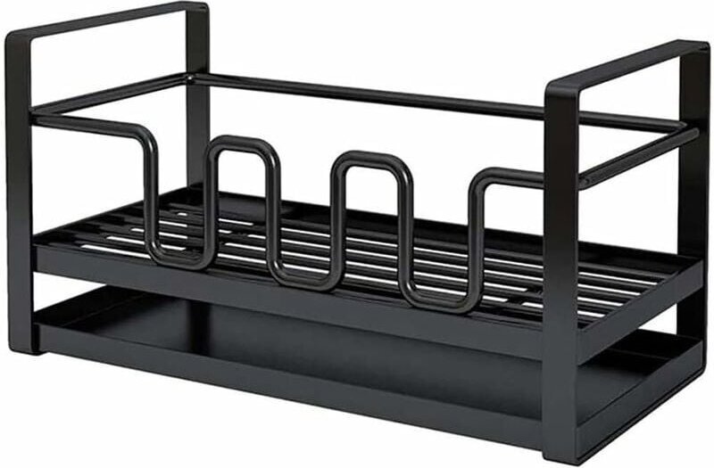 Schwamm-Organizer für die Küchenspüle, multifunktionale Aufbewahrung mit Abtropfschale (schwarz)