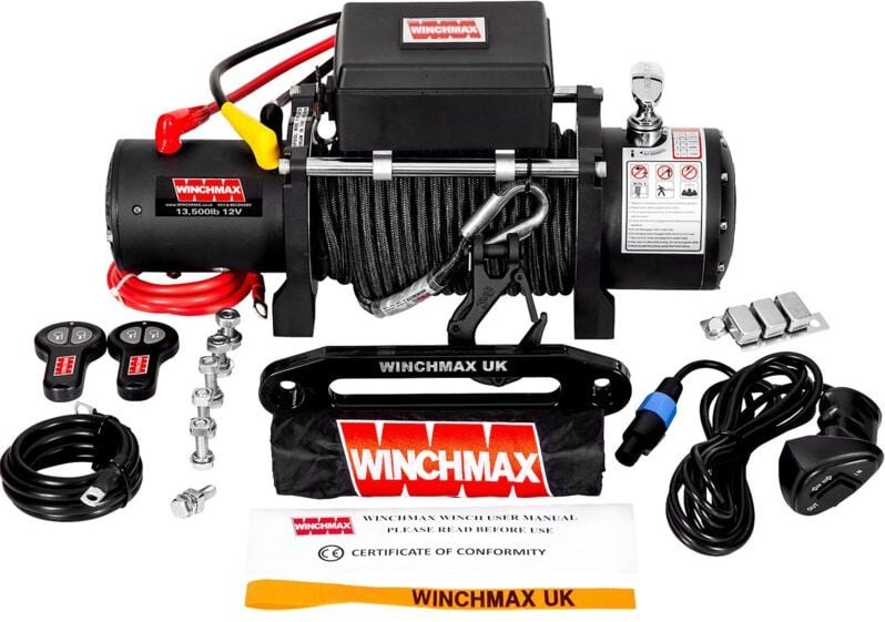 6.123 kg 12-V-Winde in Militärqualität. 25 m x 10 mm Armourline-Seil. Drahtlose Fernbedienungen.