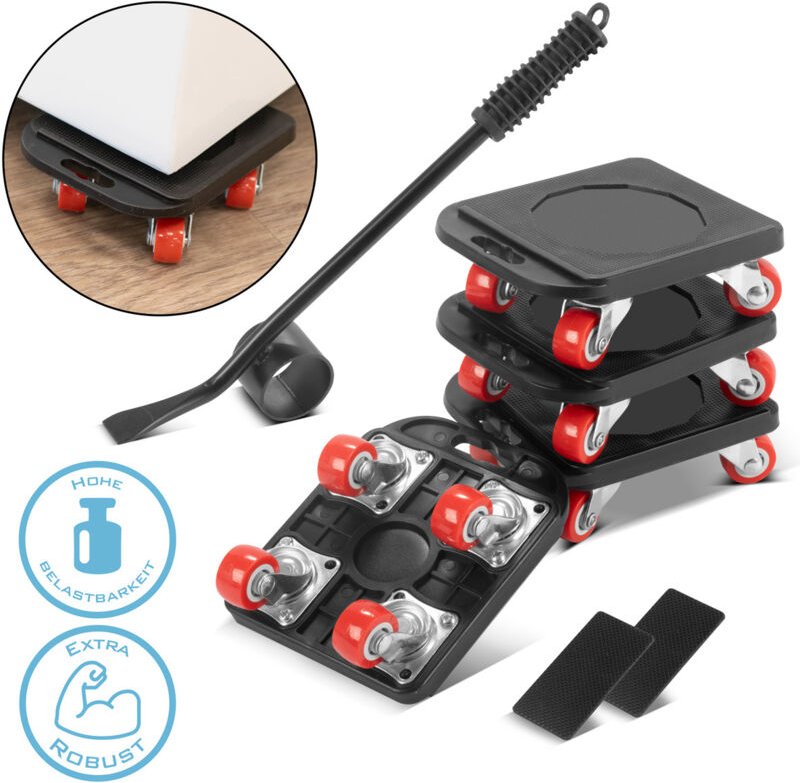 STAHLWERK Möbeltransport Set 4 Transportroller und 1 praktischer Möbelheber