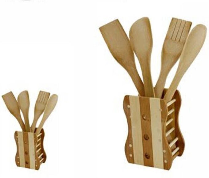 Trade Shop Traesio - Trade Shop - kit 5 pz cucina mestolo mestoli in legno bambien mit 4 mestoli posate 67375 -