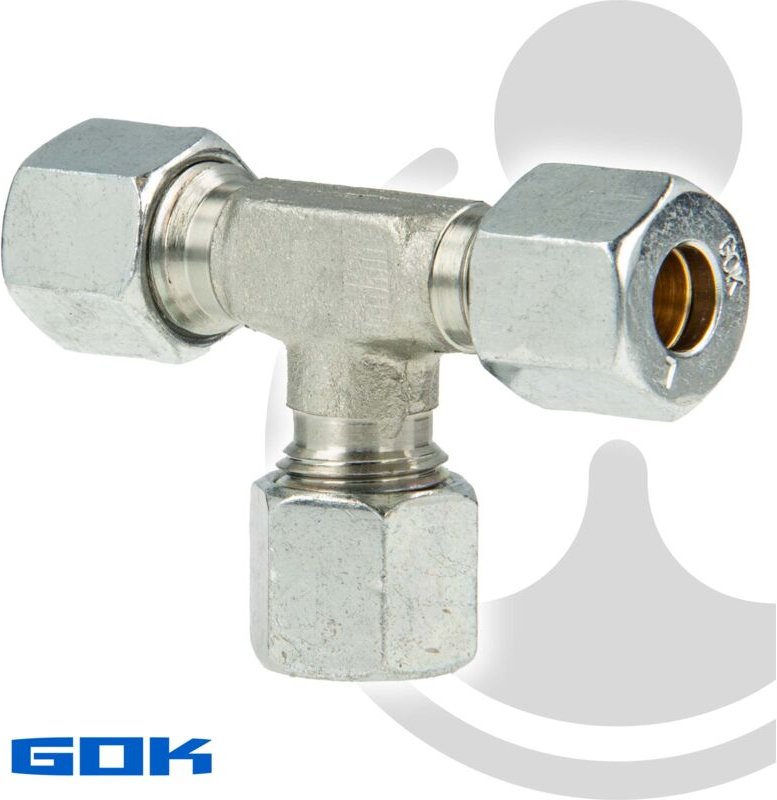 Schneidringverschraubung Typ t - T-Stück mit 3 x Verschraubung ø 10 mm, Stahl verzinkt, Schneidring Messing