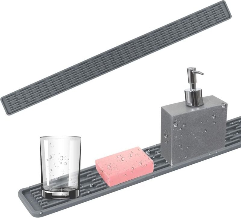 Küchenspülmatte für Spritzwasser, Abfluss, Trocknen und Spülbeckenschutz, graue Geschirrmatte, saugfähige Abtropfmatte, ...