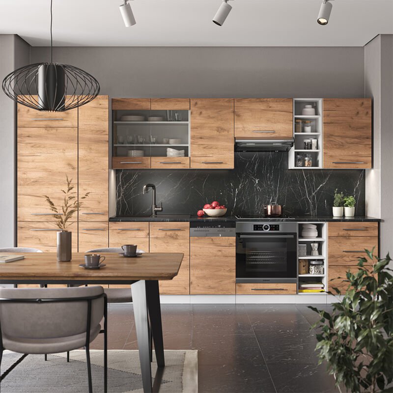 Vicco - Küchenzeile Fame-Line, Goldkraft Eiche/Weiß, 355 cm , ap Eiche