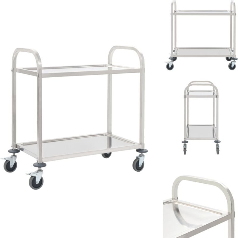 2-Stufiger Servierwagen 95 x 45 x 83,5 cm Edelstahl - Küchenwagen - Servierwagen - Edelstahl - Rollwagen - Tischwagen