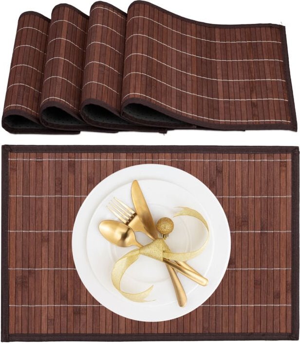 Relaxdays - Tischset, 4er Set, Bambus, Stoff, rutschhemmend, 45x30 cm, Teller, Esstisch, eckiges Platzset, braun/schwarz