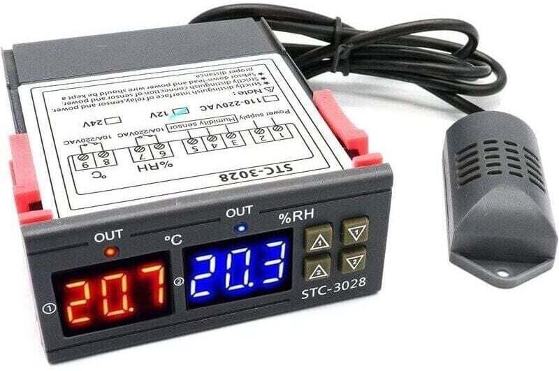 Odipie - STC-3028 Digitaler Temperatur- und Feuchtigkeitsregler, 110–220 v, Luftbefeuchter-Thermostat mit Feuchtigkeitss...