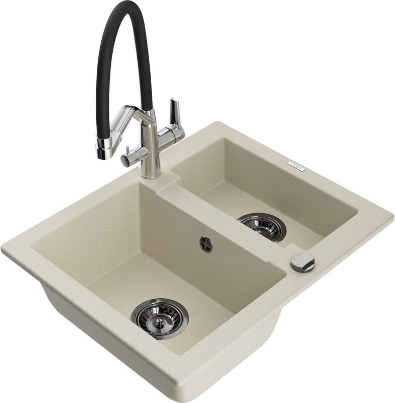 Mexen Carlos 1,5-Becken-Granitspüle mit Mischbatterie Duo, Beige - 6518-69-671701-07-B