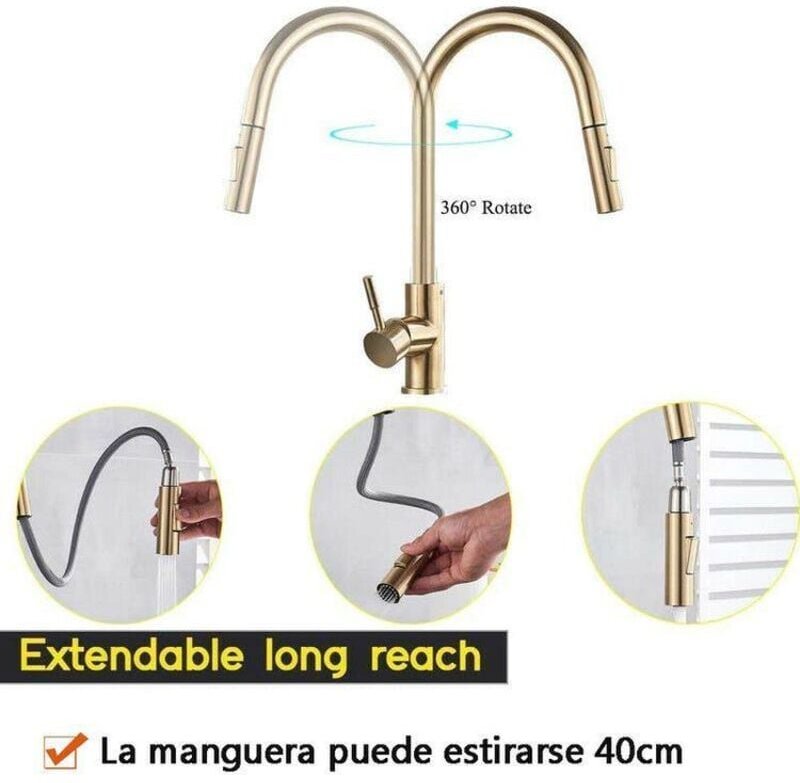 360° Küchenarmatur, Küchenarmatur mit 2 Sprühmodi, Einhebel-Küchenmischbatterie, Kalt- und Warmwasserspüle verfügbar, Ge...