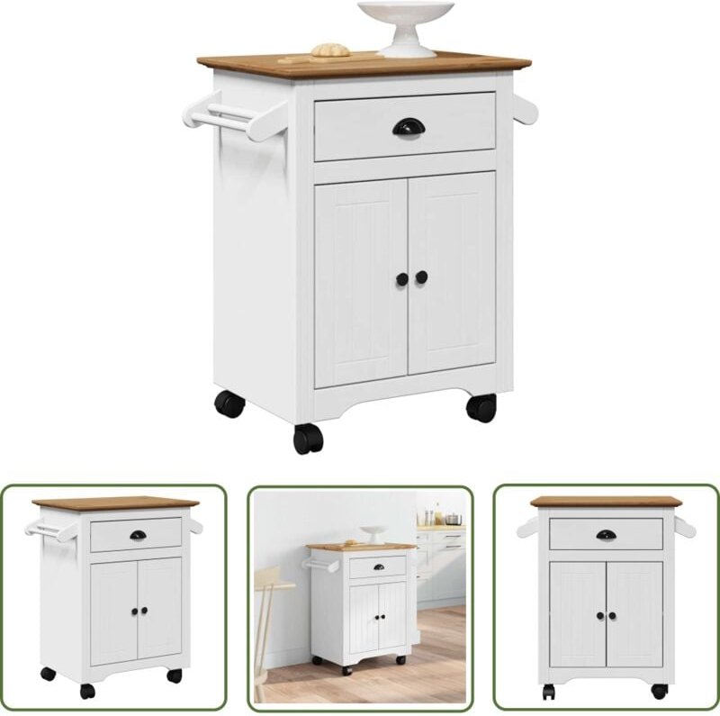 The Living Store - vidaXL Küchenwagen bodo Weiß und Braun 72x45x80 cm