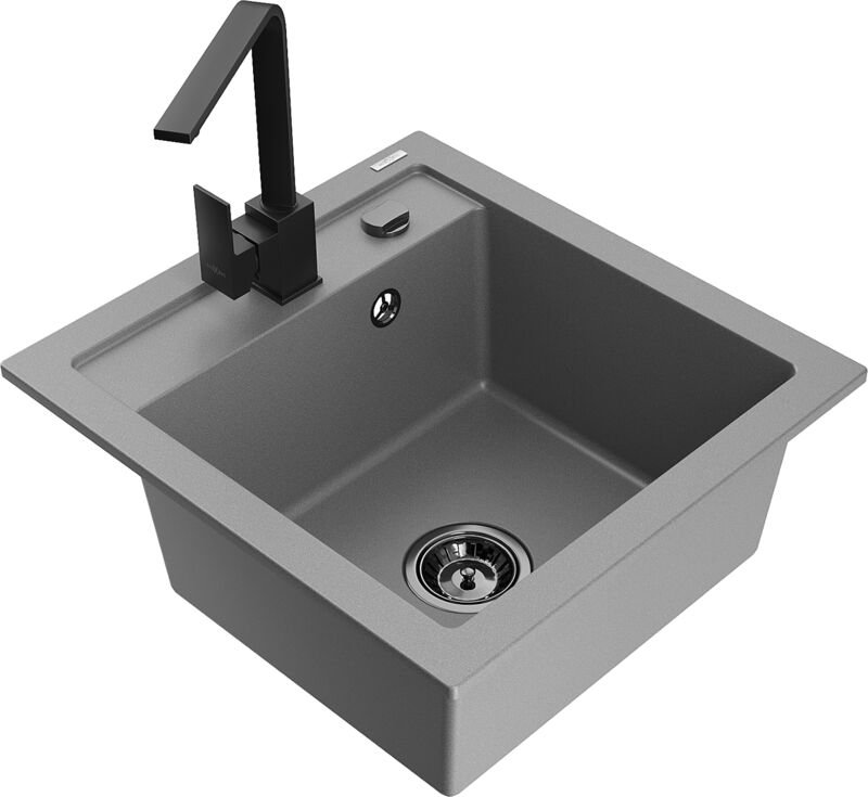 Vito 1-Becken-Granit-Spüle mit Mischbatterie Rita, Grau - 6503-71-670300-70-B - Mexen