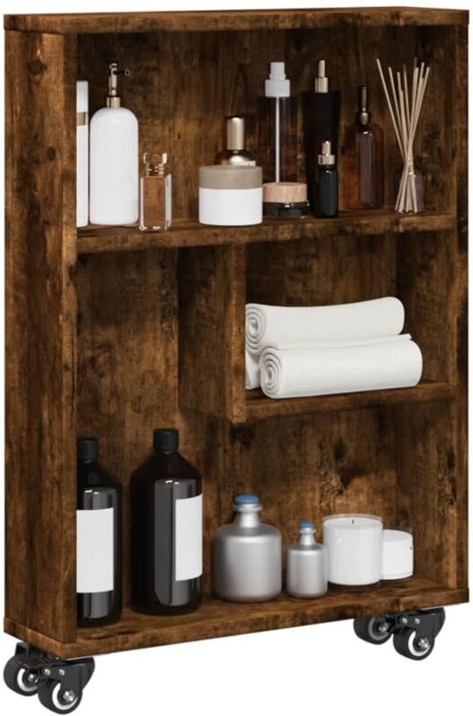 Aufbewahrungswagen Schmal Räuchereiche 48x13x68cm Holzwerkstoff Vidaxl
