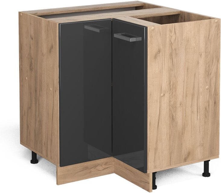 Vicco - Eckunterschrank R-Line, Anthrazit Hochglanz, 75.6 cm ohne Arbeitsplatte