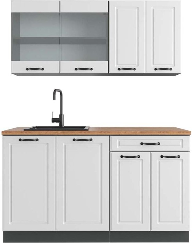 Vicco - Singleküche R-Line, Weiß Landhaus/Anthrazit, 140 cm , ap Eiche