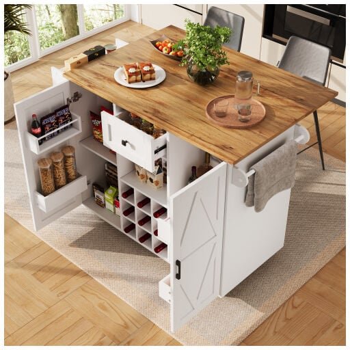 Küchenwagen auf Rollen (2 feststellbar), Kücheninselwagen mit vielen Ablagemöglichkeiten und verstellbarer Tischplatte, ...