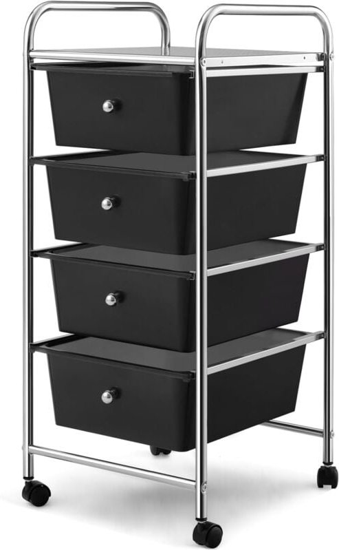 Chariot de Rangement à roulettes avec 4 Tiroirs Plastiques Amovibles, Tour de Rangement à roulettes, Cadre en Métal, Des...